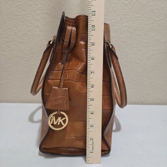 Michael Kors Fall Color Croc Embossed Dillon Satchel Tote Over the Shoulder - Picture 14 of 16